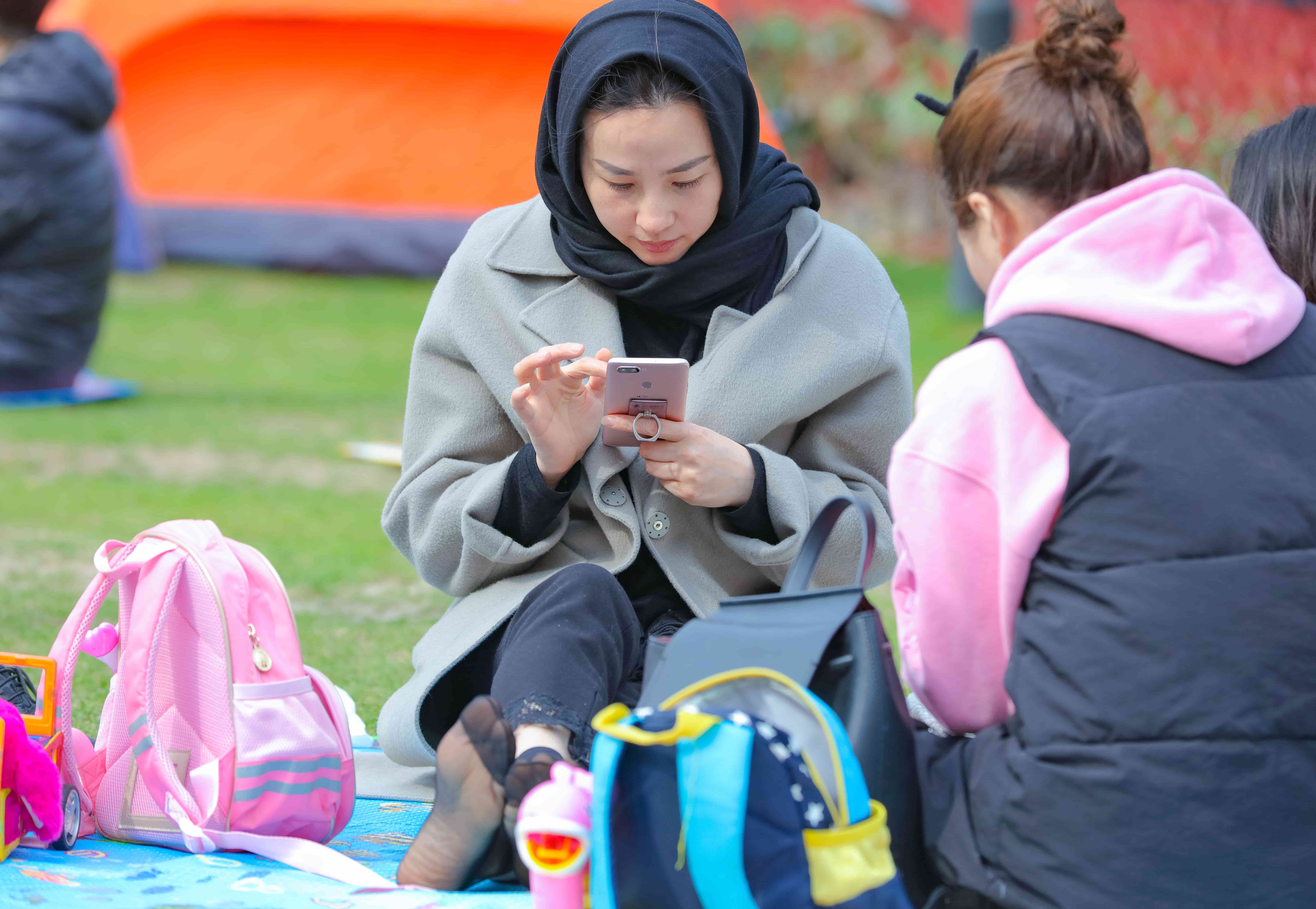 Black nylon feet close-up